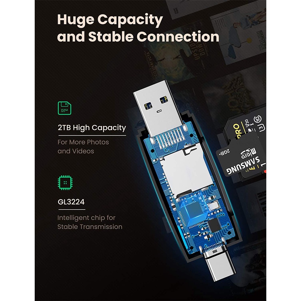 Đầu đọc thẻ nhớ SD/TF 2 trong 1 UGREEN 80191 USB-A &amp; Type-C ​- Hàng chính hãng - Bảo hành 18 tháng