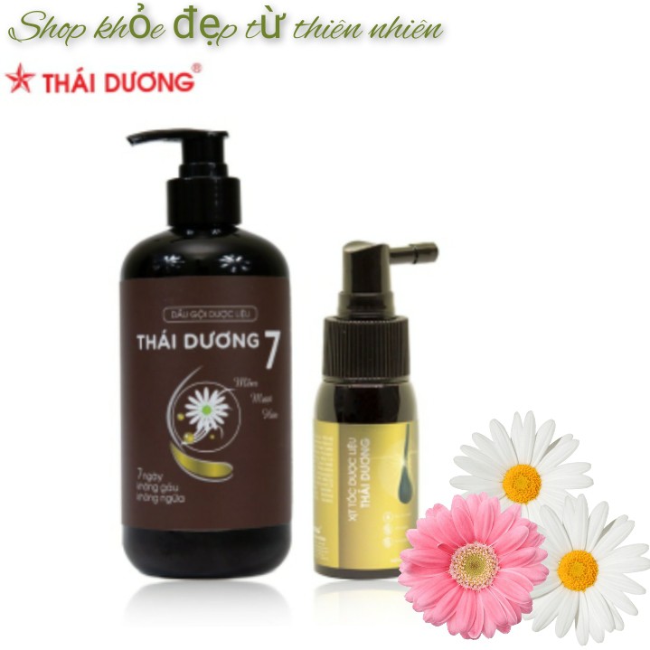 Bộ sản phẩm dành cho tóc rụng - Dầu gội dược liệu Thái Dương 7 480ml &amp; Xịt mọc tóc Thái Dương 30ml