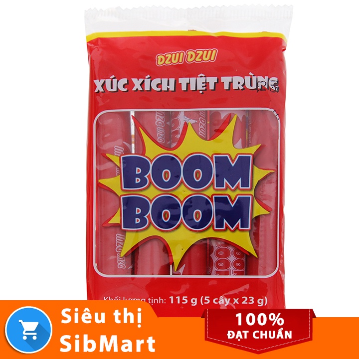 Xúc xích tiệt trùng Boom Boom Vissan 115g (5 cây/gói) - Siêu Thị SibMart - SB0038