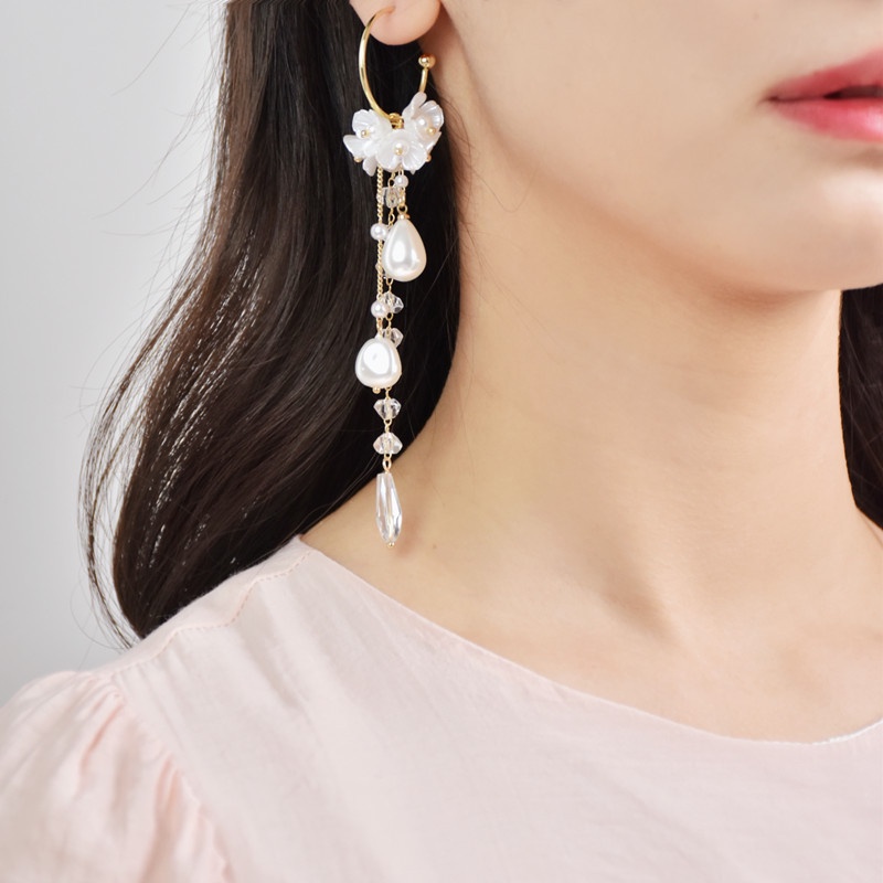 Khuyên Tai Tua Rua Đính Đá Zircon Ngọc Trai Thiết Kế Thời Trang Mới Cho Nữ