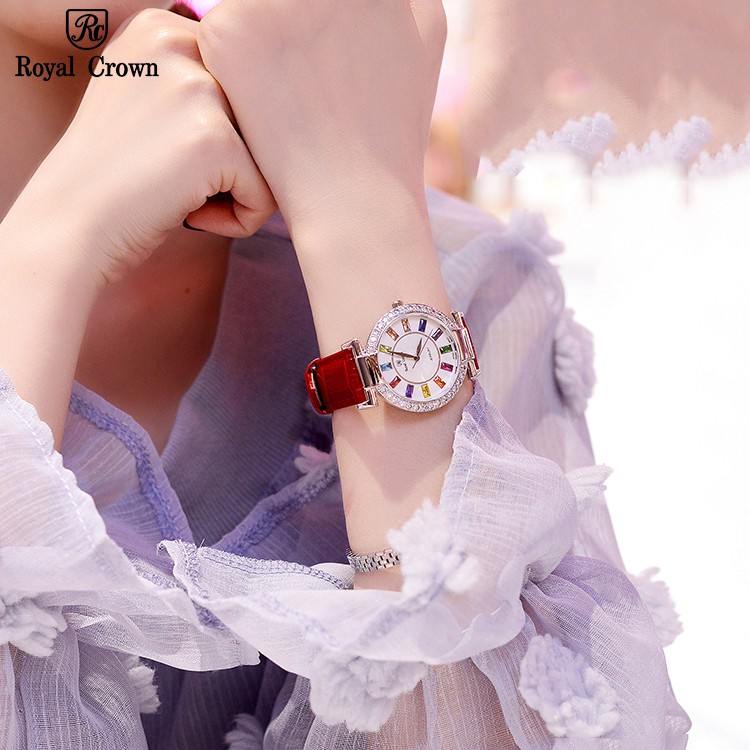 Đồng Hồ Nữ Chính Hãng Dây Da Royal Crown 4604 Chống Nước Chống Xước