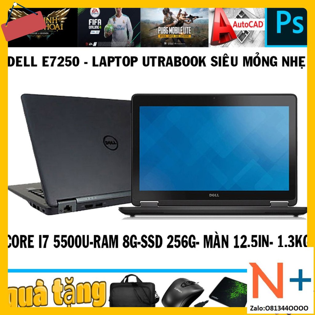 [HÀNG LƯỚT ]Siêu Đẹp Utrabook Dell latitude E7250 - core i7 5500u, laptop cũ chơi game cơ bản đồ họa
