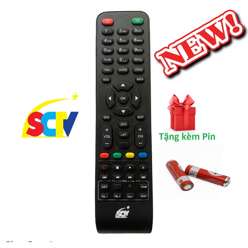 Điều khiển đầu thu truyền hình cáp SCTV - Hàng tốt, tặng kèm Pin