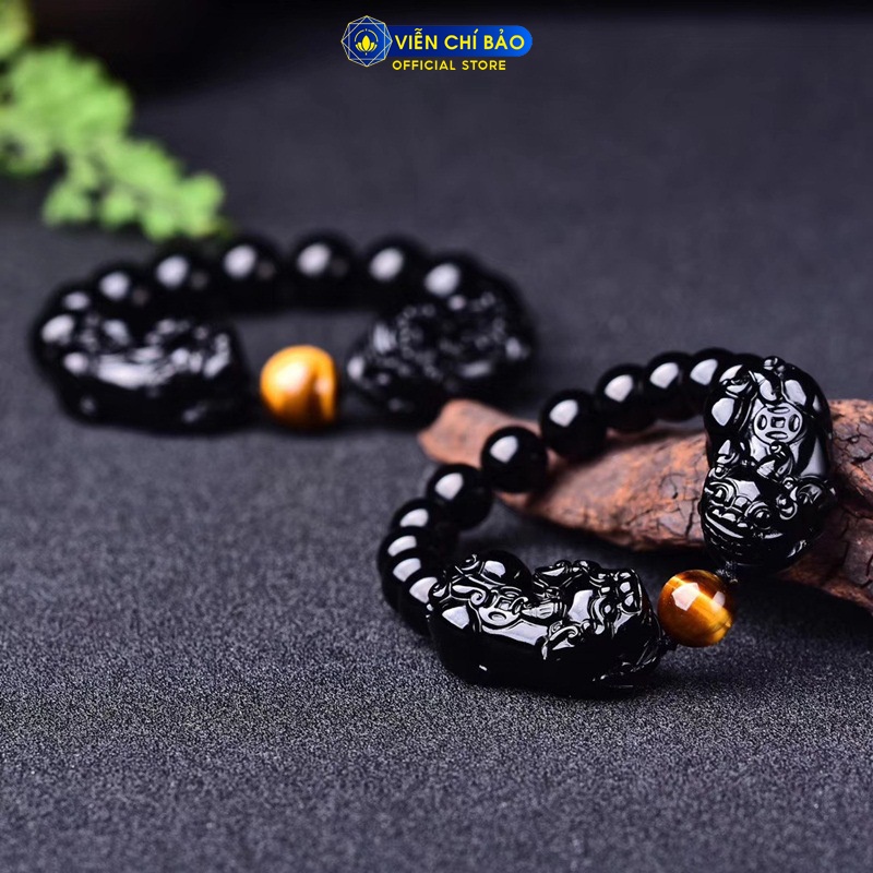 Vòng tay đá phong thủy Tỳ Hưu đôi đen chất liệu đá tự nhiên thời trang phụ kiện trang sức Viễn Chí Bảo V000219