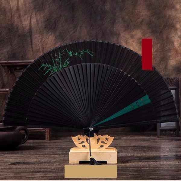 Quạt trúc cổ nan mở lưỡng lục trúc cổ trang dây tuyến xếp cầm tay phong cách Trung Quốc