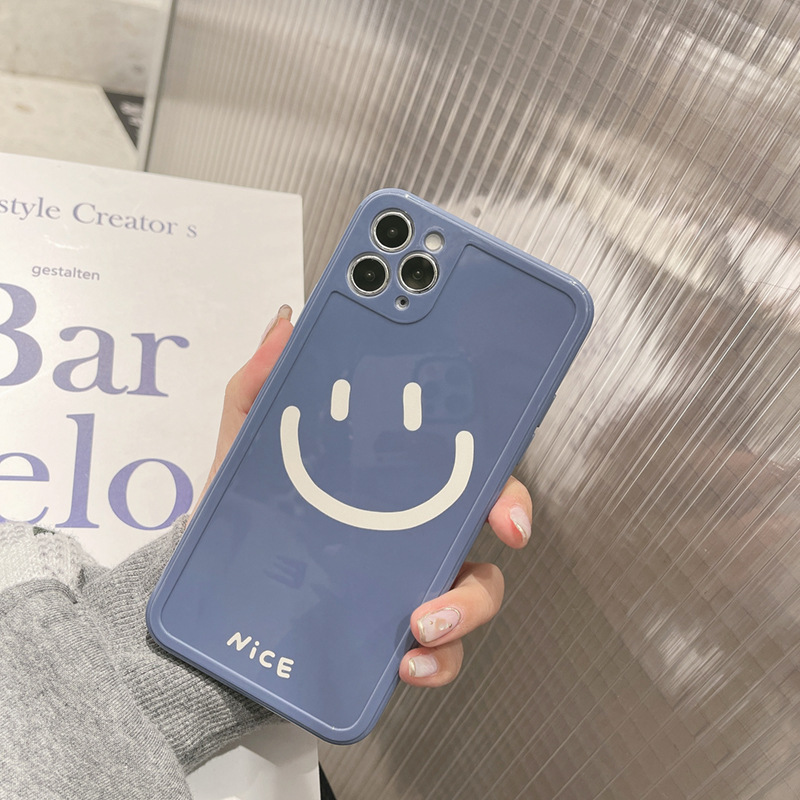 Ốp điện thoại TPU mềm màu trơn hình mặt cười thích hợp cho iPhone 14 13 12 Mini 11 Pro Max 7 8 Plus Xr Xs Max SE 2020