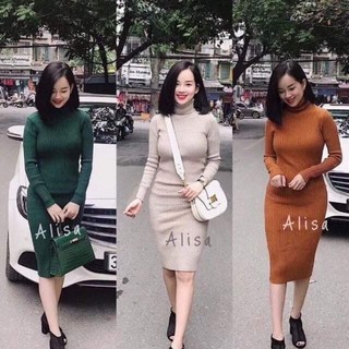 Đầm len body cổ lọ