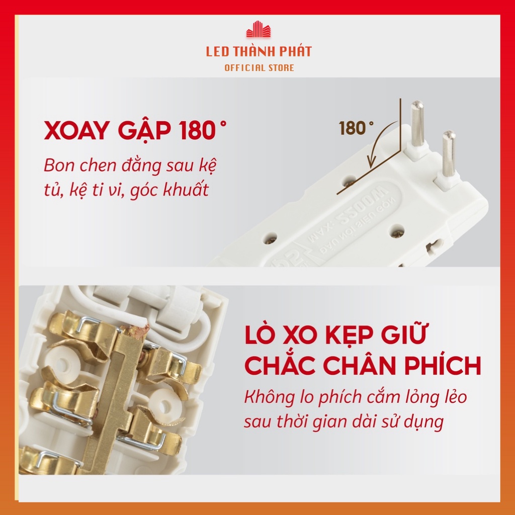 Ổ chia điện đa năng 3 4 5 cửa kèm 2 cổng USB , Ổ cắm chuyển đổi thông minh chịu tải cao 2200W Bảo hành chính hãng