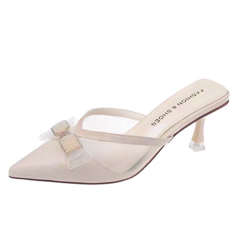 Guốc Zara mũi nhọn nơ ren 7p