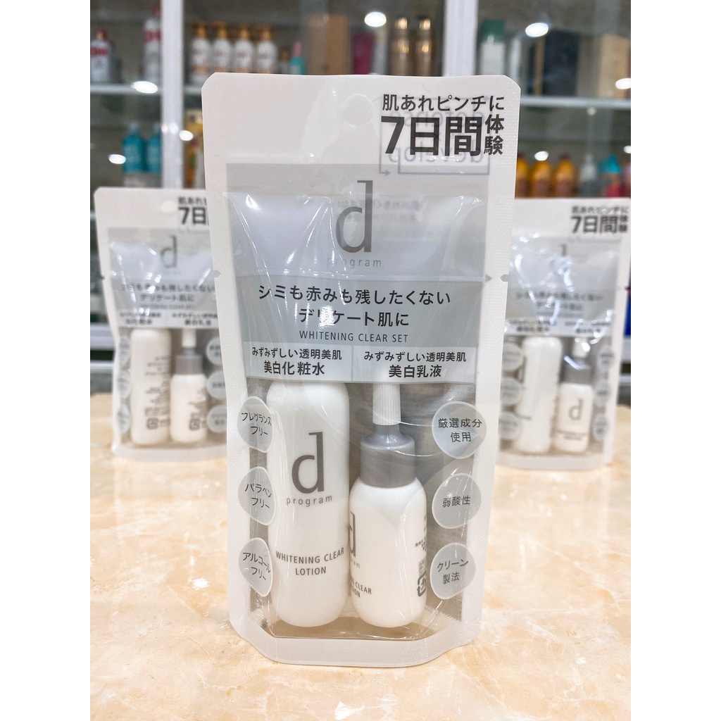 Bộ 2 Sản Phẩm Dùng Thử Dưỡng Trắng Da D Program Whitening Clear Set Nhật Bản 23ml+11ml