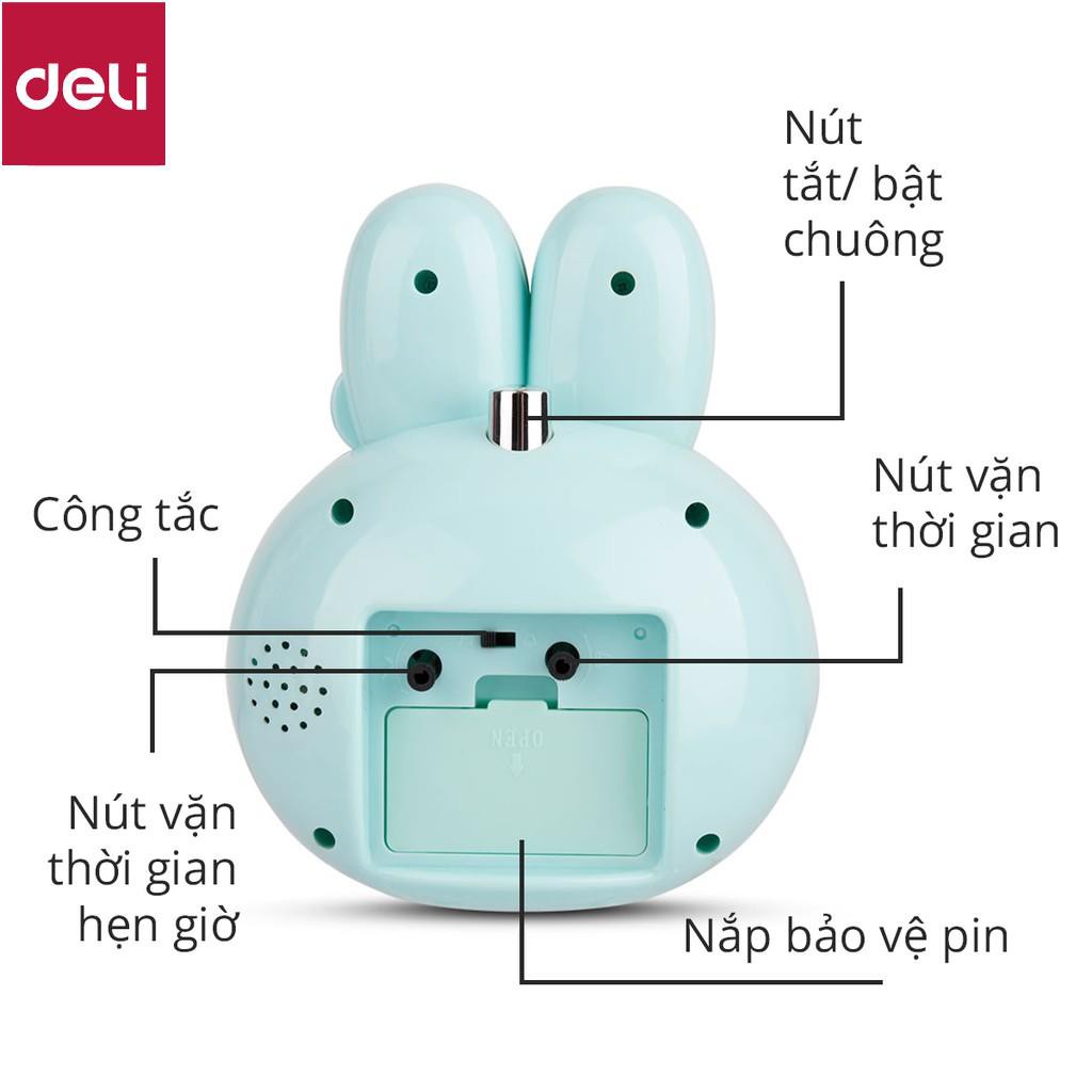 Đồng hồ báo thức thỏ hoạt hình Deli - Trắng/ Xanh/ Hồng - 8803 [Deli]