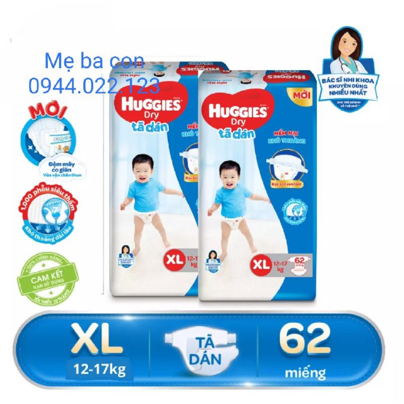 (Đệm mây) Combo 2 gói Tã dán Huggies Dry S88, M76, L68, XL62, XXL56 mới