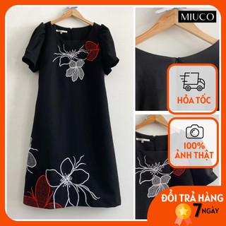 Đầm Thêu Hoa Lan Đen - Váy Trung Niên Cho Mẹ [Miu005]