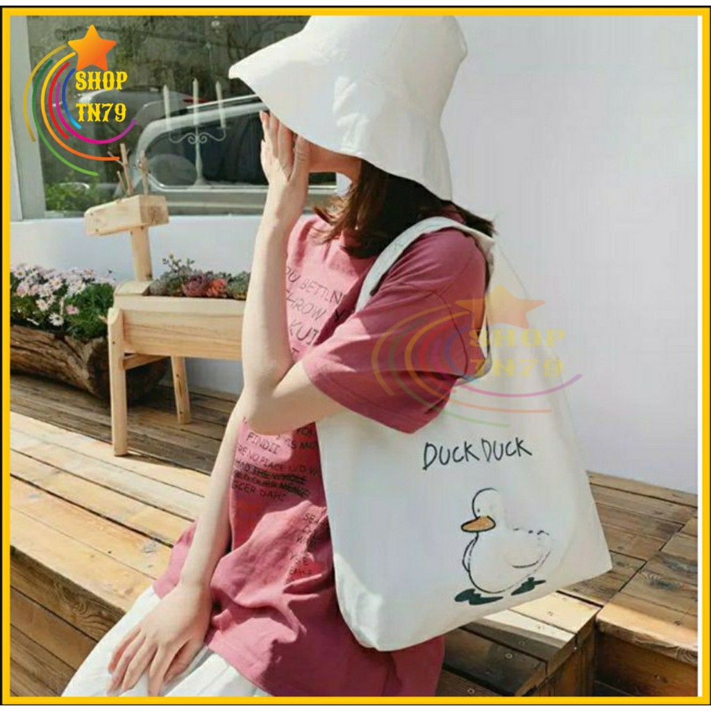 Túi đeo vai thời trang vải canvas mềm loại to đi hoc , đi chơi , đi làm đều rất đẹp - VỊT DUCK