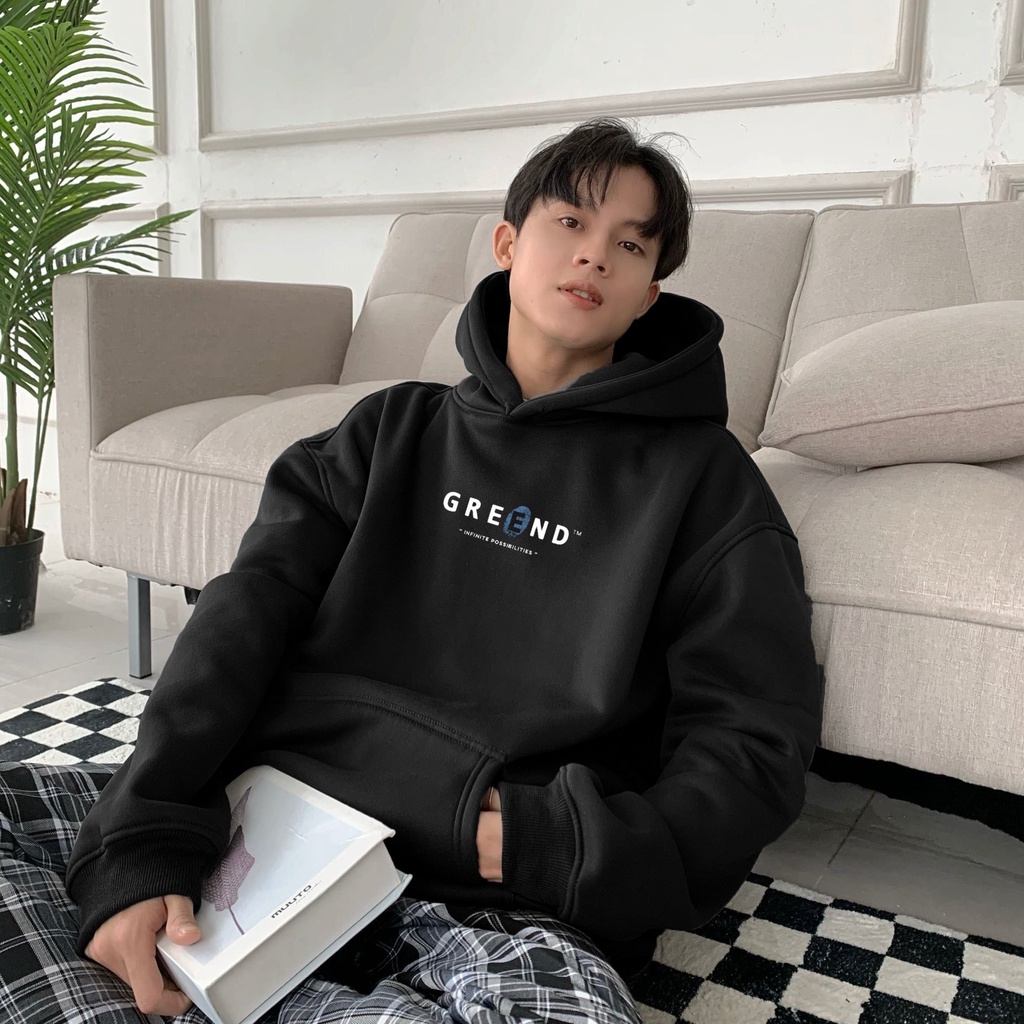 Hoodie GREEND Nỉ Bông Unisex Local Brand Basic Form rộng Typo HD04