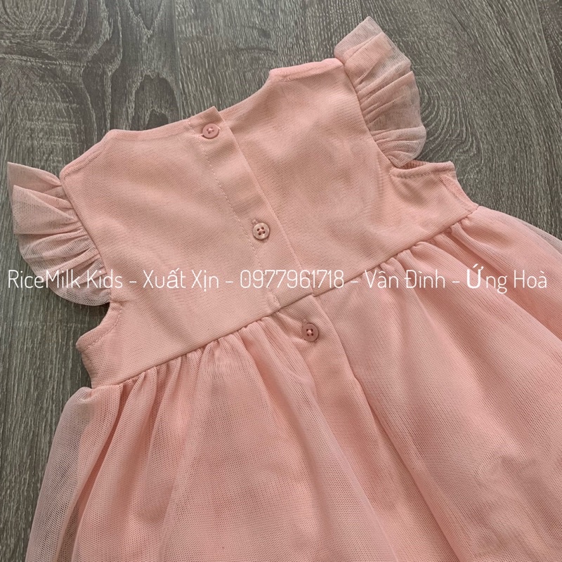 Váy đầm cho bé gái màu hồng đính hoa đào xuất dư xịn