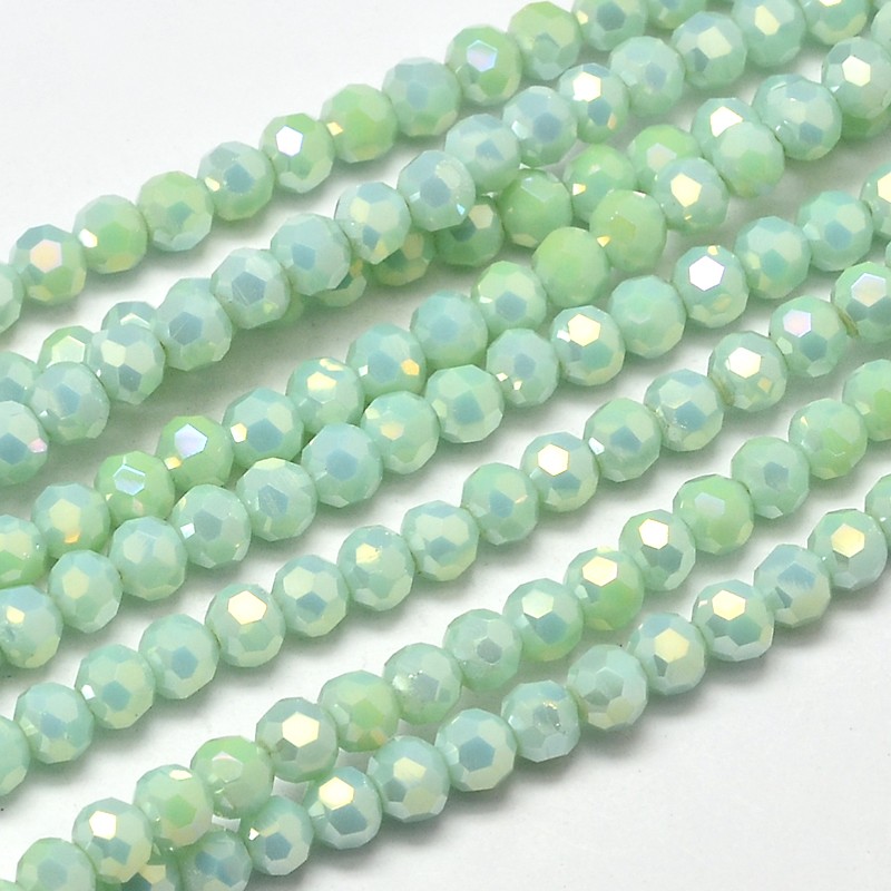 1strand Faceted Round Full Rainbow Plated Electroplate Glass Beads Strands Pale Green 4mm Hole: 1mm about 100pcs/strand 14.9 inch
