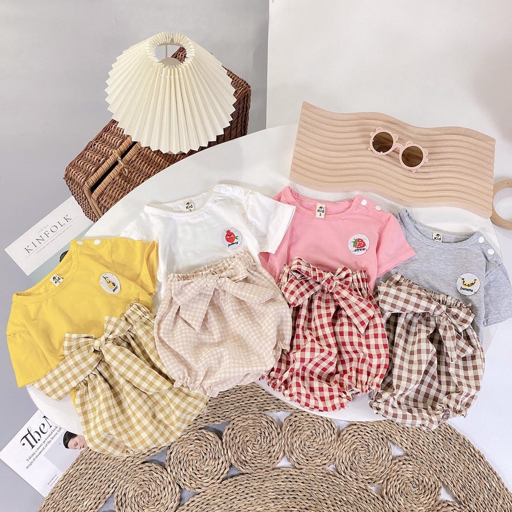 Bộ Cộc Cotton Kèm Quần Nơ Cho Bé Gái Từ 5 - 18 kg (0-4 tuổi)