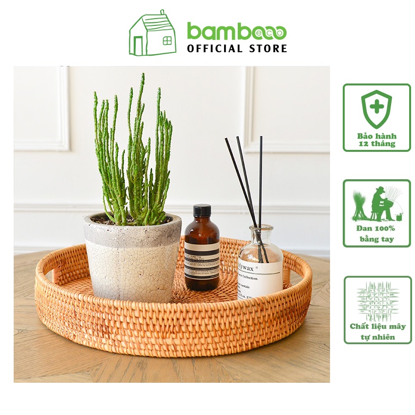 Khay decor mây tre đan thủ công BAMBOOO ECO giỏ đựng đồ đa năng có tay cầm tiện lợi