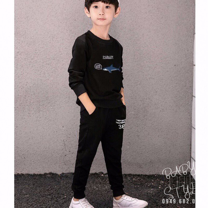 Bộ dài tay thu đông "CÁ.MẬP" 14-48kg cho bé trai từ 4-14 tuổi. Thiết kế đẹp, năng động. B25