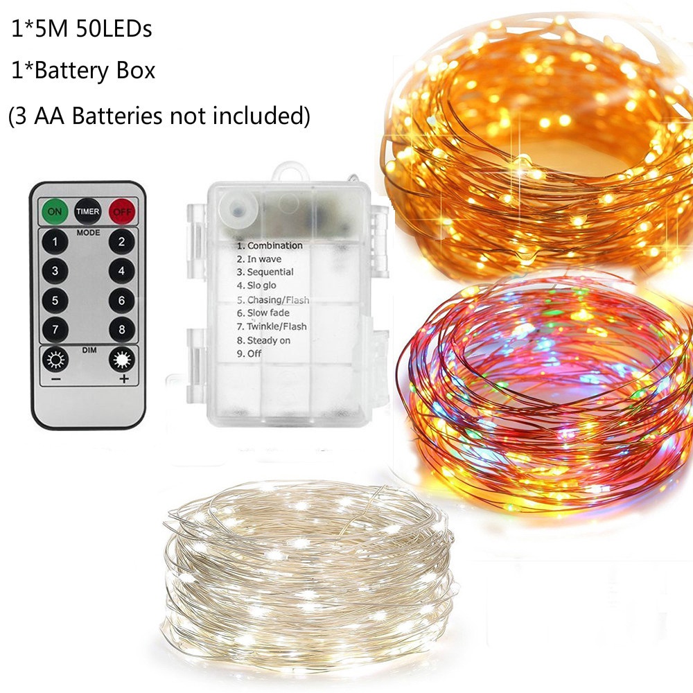 Dây Đèn LED Trang Trí Giáng Sinh Điều Khiển Từ Xa 5M Chạy Bằng Pin USB