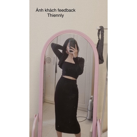 S0709 Set 3 món áo dây, cardigan và chân váy bút chì