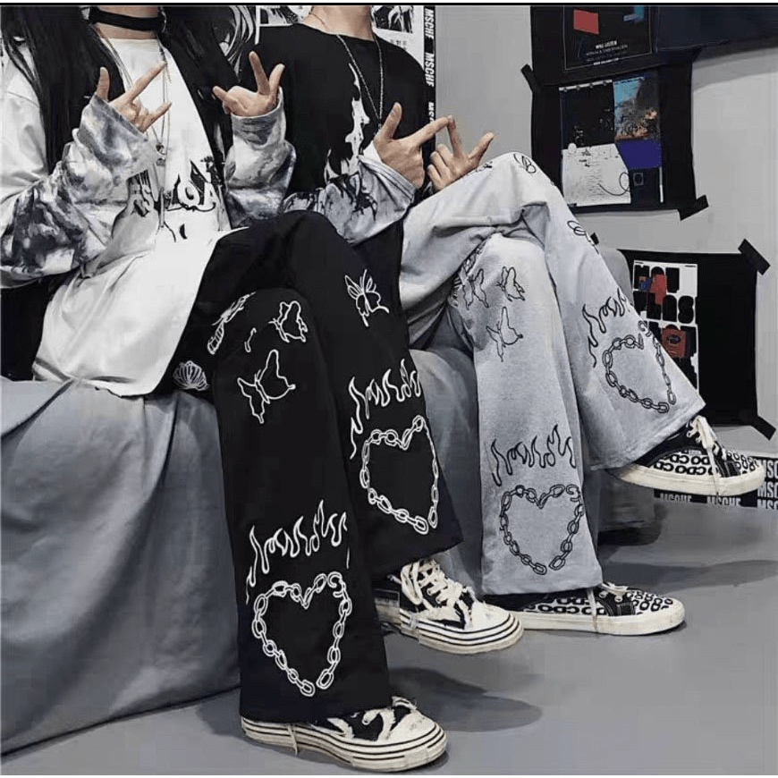 Quần Ống Rộng Nam Nữ In Bướm và Trái Tim, Chất Nỉ Mềm Mát Form Rộng Mặc Thoải Mái [NEW UNISEX]