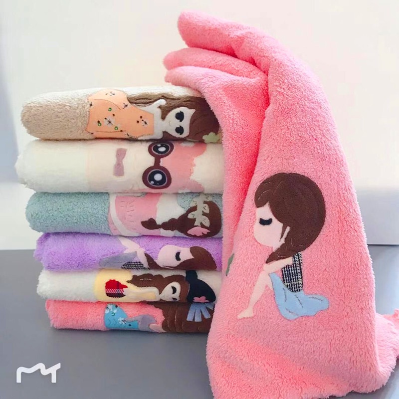 Khăn mặt lông mịn mềm mại thấm hút tốt nhiều màu in hình cô gái
