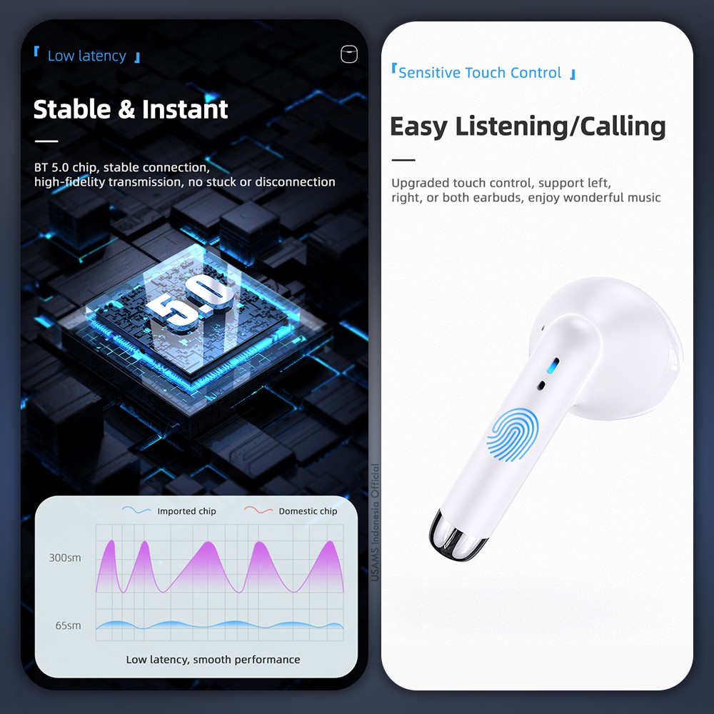 Tai Nghe Không Dây USAMS IA04 BT5.0 Mini TWS Pin 28h True Wireless Bluetooth Earphone Stereo Earbuds Stereo earphones