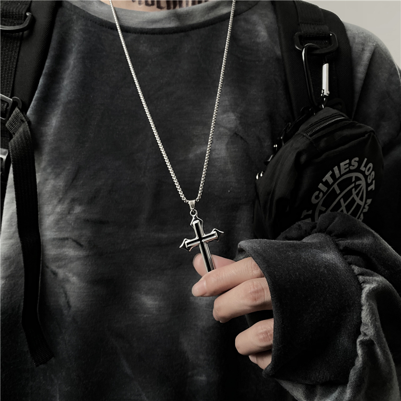 Dây Chuyền Thép Titan Dáng Dài Mặt Thánh Giá Phong Cách Harajuku Đường Phố 22082 Cho Cặp Đôi