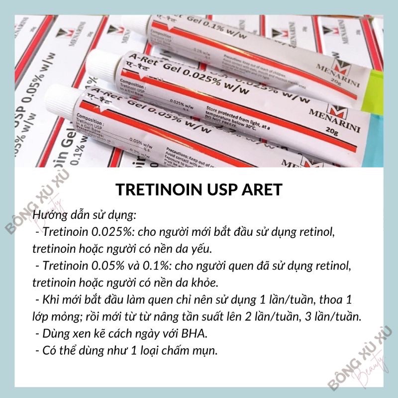 Tretinoin Ấn Aret USP Menarini Giảm Mụn Nám Tái Tạo Da Tre 0.025 0.05 0.1