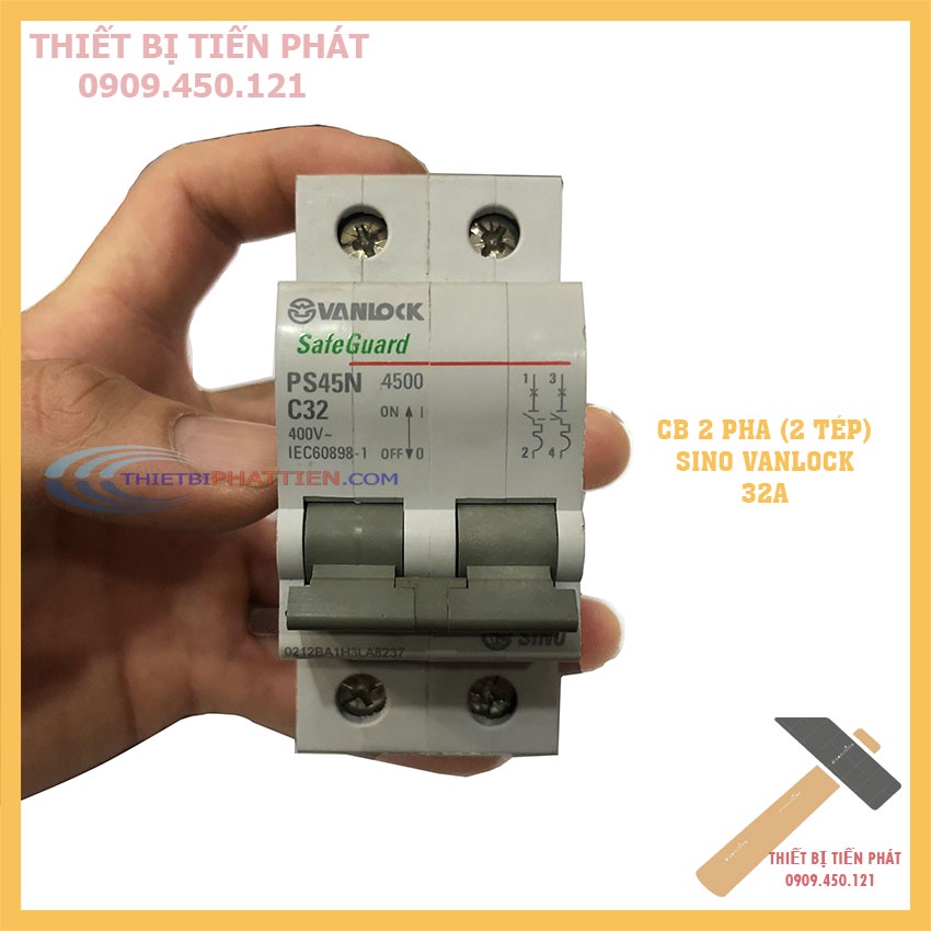 Cầu Dao Aptomat Mcb 2 Pha Sino Vanlock 20A-63A Ngắt Tự Động Khi Chập Điện, Quá Tải ( 2 Tép)