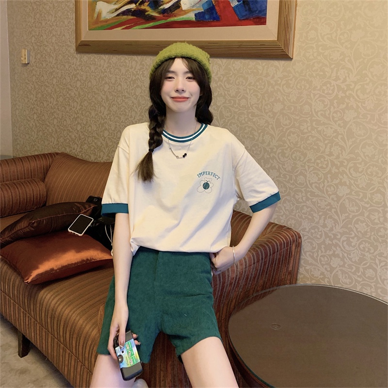 Áo thun SUXI ngắn tay cổ tròn màu sắc đơn giản thời trang mùa hè dành cho nữ