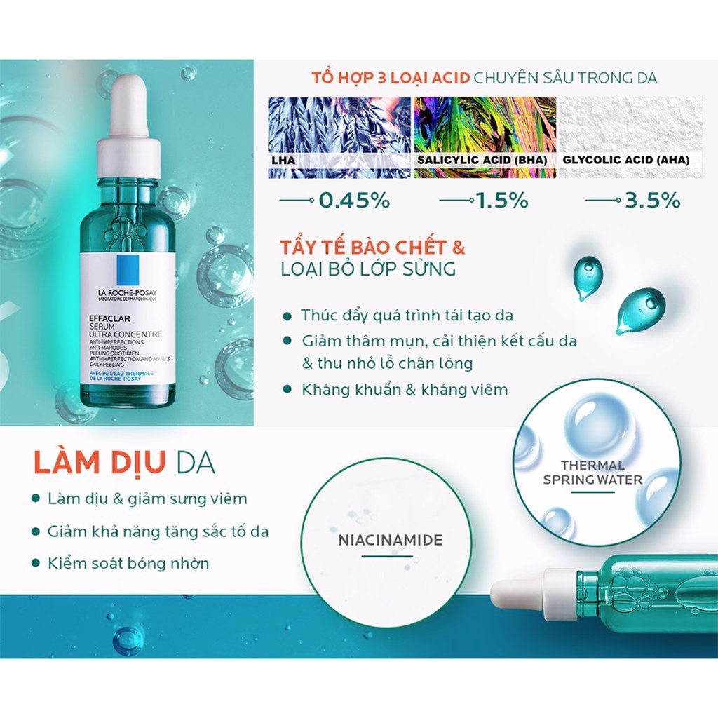 La roche posay Effaclar Serum Tinh chất giảm mụn, giảm thâm hỗ trợ se khít lỗ chân lông