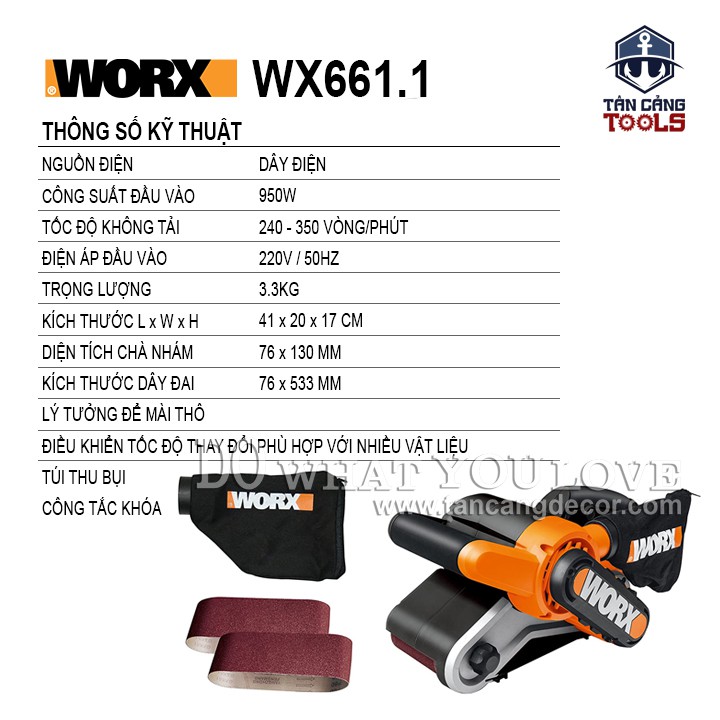 Máy Chà Nhám Băng 6 Cấp 950W Worx WX661.1