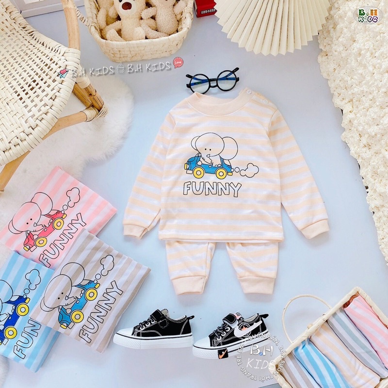 Bộ đồ cho bé trai bé gái dài tay thu đông họa tiết voi đáng yêu_ bộ quần áo cho bé trai bé gái từ 8- 18 kg