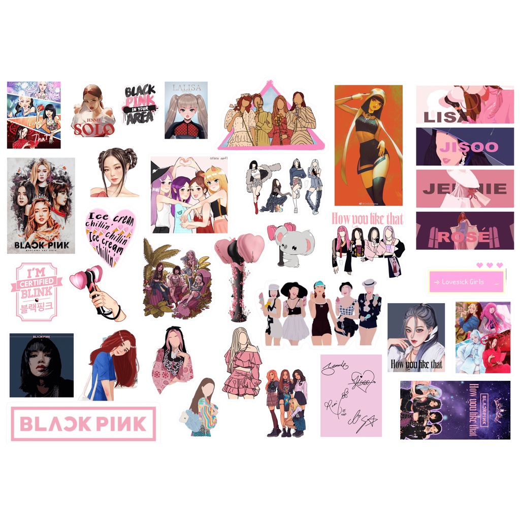 Set 30 hình dán sticker Blackpink chibi hoạt hình dễ thương