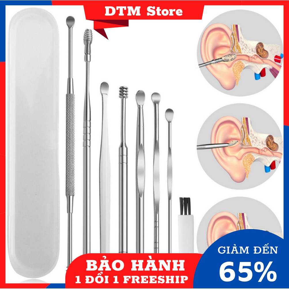 Bộ dụng cụ ráy tai 8 món,đồ lấy ráy tai cao cấp bằng thép không gỉ cho gia đình có hộp đựng - DTM Store