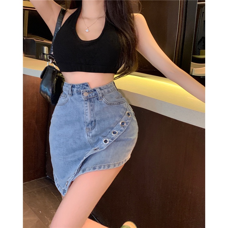 Chân Váy Jeans Lưng Cao Thời Trang Dành Cho Nữ