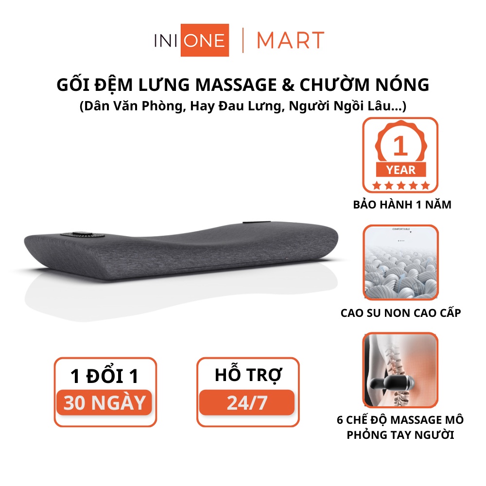 Gối Kê Lưng Massage Chườm Nóng, Đệm Lưng Chống Đau Lưng, Thoát Vị Đĩa Đệm, Giảm Đau Cột Sống - Inione