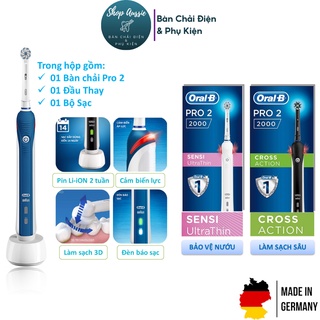 Bàn Chải Đánh Răng Điện Oral-B Pro 2 2000 - Pin Li-ion 2 Tuần, Cảm Biến Lực, 2 Chế Độ, Nhiều Loại Đầu, Oral B Pro2000