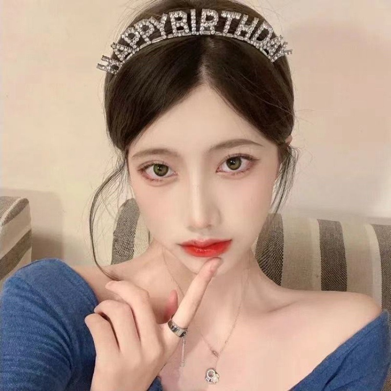 Bờm Đá, Băng Đô Cài Tóc Sinh Nhật HAPPY BIRTHDAY Đính Đá Trắng Free Size
