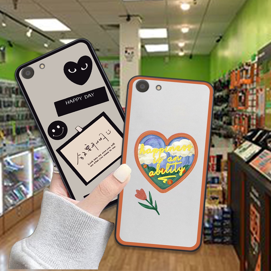 Ốp Oppo A71 / A83 bộ hình caro trái tim đen trắng hồng bong bóng dễ thương
