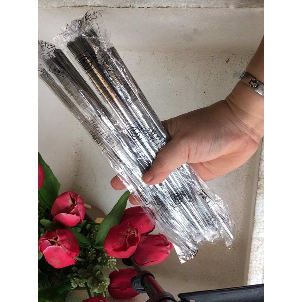 Combo 10 đôi đũa inox đầu dẹp đặc ruột không hoa văn
