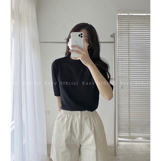 Áo len cộc tay trơn mịn cổ tròn