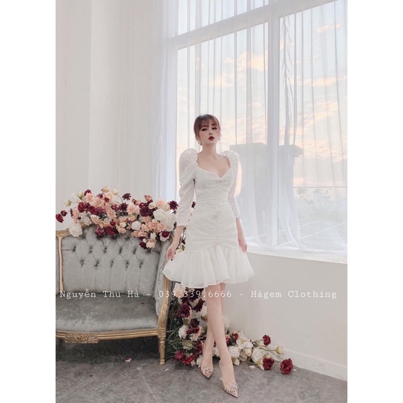 Váy nhún ngực đuôi cá tay bồng chuẩn hàng hotgirl Ha Gem