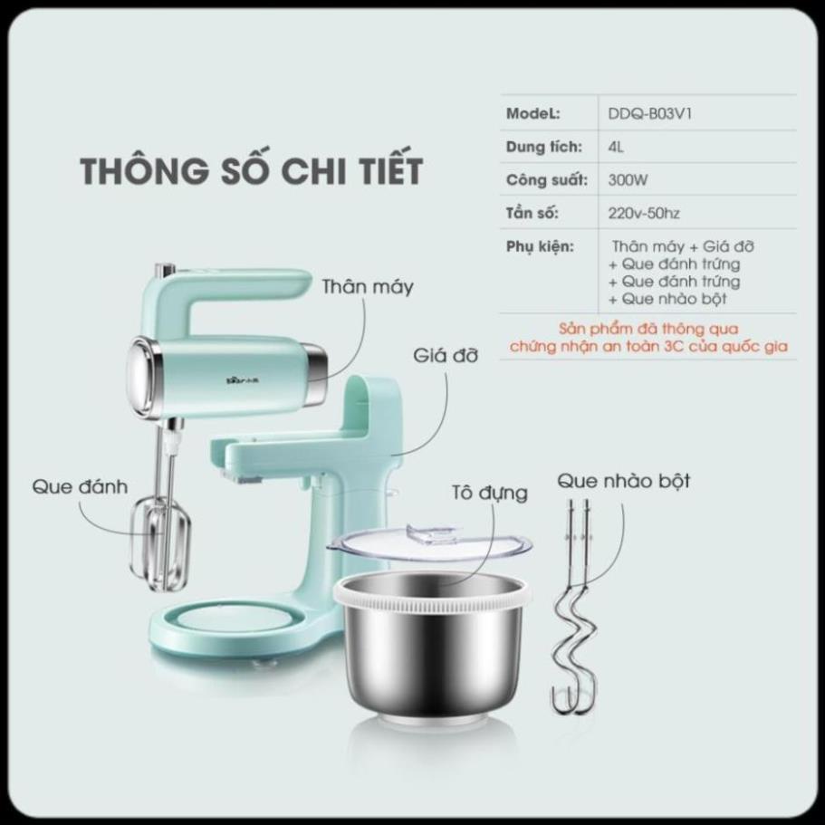 Máy đánh trứng cầm tay mini để bàn Bear  DDQ-B03V1_Công suất 300W_Dung tích 4L_Máy Trộn Bột_Đánh Kem Đa Năng_BH 18 th