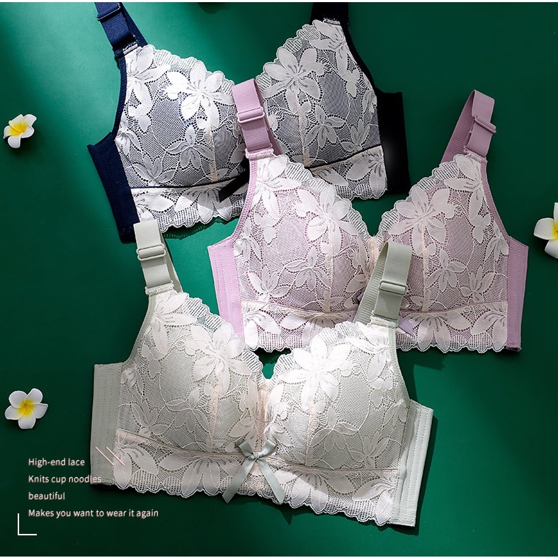 Plus Áo Lót Nâng Ngực Không Gọng Phối Ren Mỏng Nâng Ngực Size Lớn Phong Cách Thái Lan