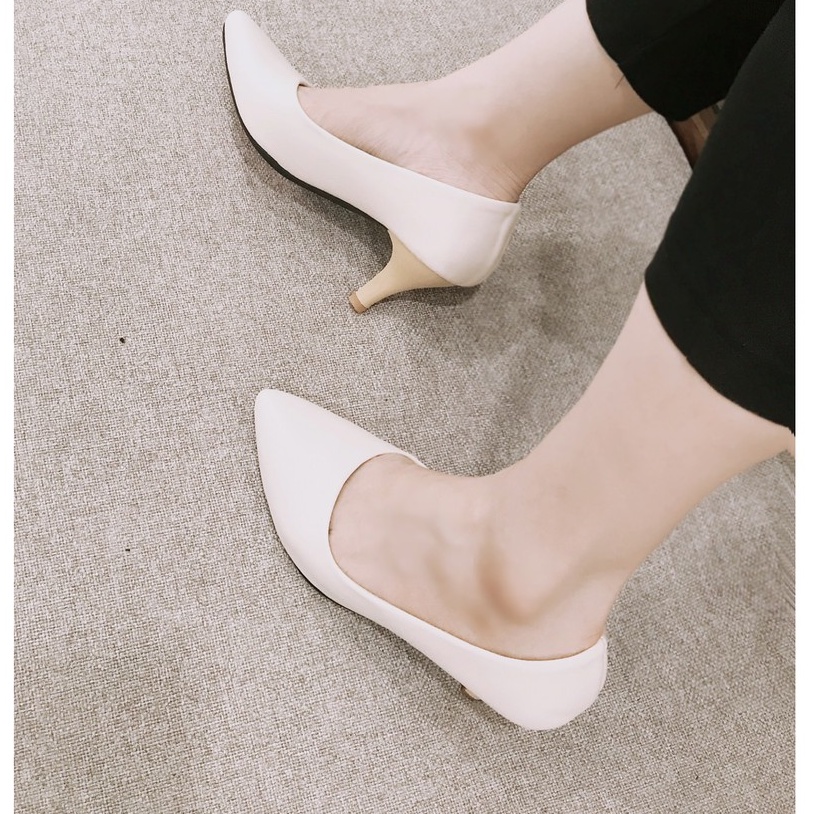 Giày gót nhọn 5cm, màu KEM Mã HGC1