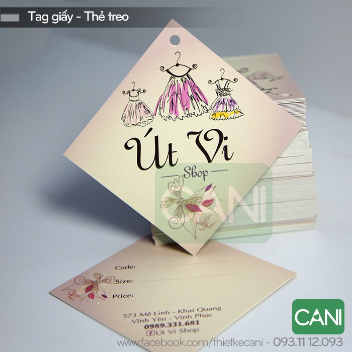 500c In theo yêu cầu Tag Thẻ Giấy vuông thoi 5x5cm Tem treo quần áo